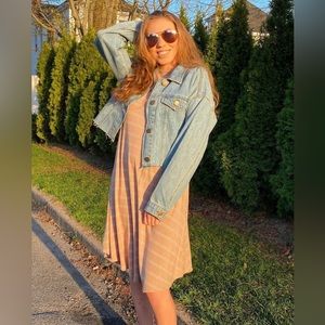 Intersection Beige/White Striped Short Sleeve T-Shirt Dress Boutique in S,M or L